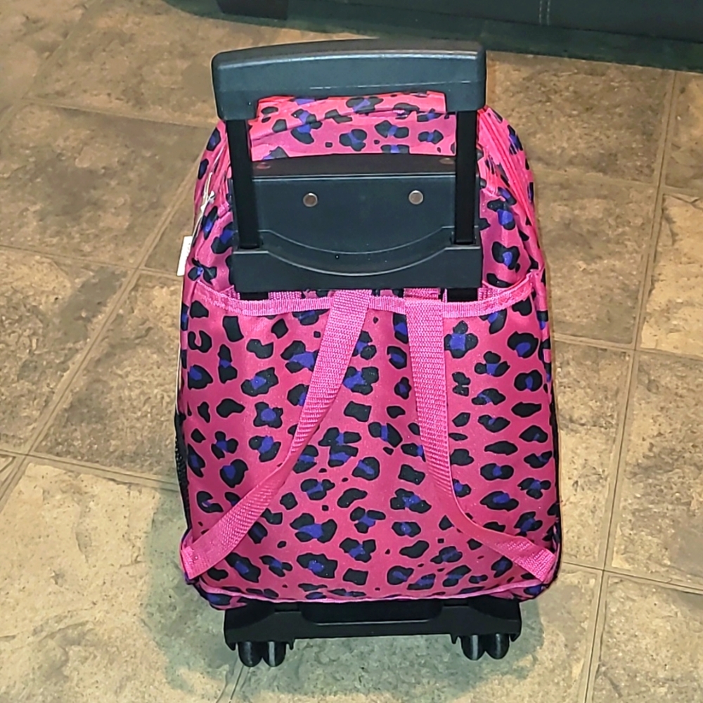 Pink Leopard Print Rolling Backpack - Picture 9 of 14